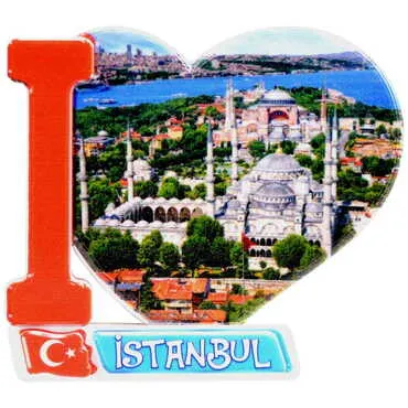 Istanbul Themed Customised UV Printed Plastic Base Heart Shaped Fridge Magnet 86x62 mm - 23