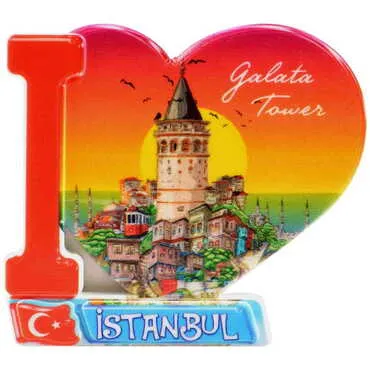 Istanbul Themed Customised UV Printed Plastic Base Heart Shaped Fridge Magnet 86x62 mm - 22