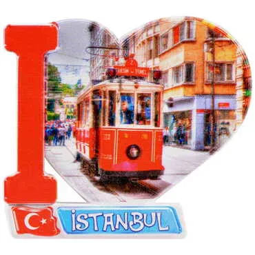 Istanbul Themed Customised UV Printed Plastic Base Heart Shaped Fridge Magnet 86x62 mm - 25