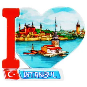 Istanbul Themed Customised UV Printed Plastic Base Heart Shaped Fridge Magnet 86x62 mm - 26
