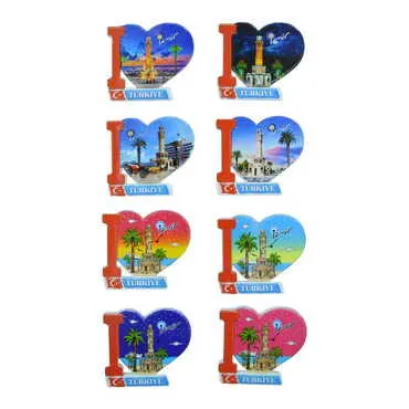 Izmir Themed Customised UV Printed Plastic Base Heart Shaped Fridge Magnet 86x62 mm - 3
