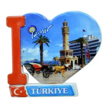 Izmir Themed Customised UV Printed Plastic Base Heart Shaped Fridge Magnet 86x62 mm - 9