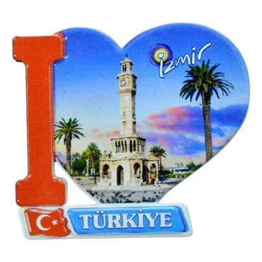 Izmir Themed Customised UV Printed Plastic Base Heart Shaped Fridge Magnet 86x62 mm - 10