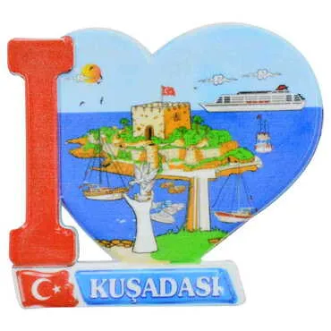 Kusadasi Themed Customised UV Printed Plastic Base Heart Shaped Fridge Magnet 86x62 mm - 4