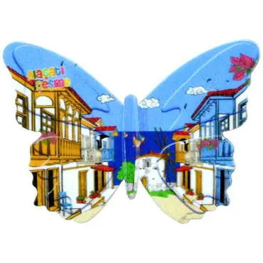 Toptan Alaçatı Bölgesi Temalı Uv Baskılı Kelebek Şekilli Magnet 80x58 mm - 8