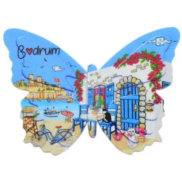Bodrum Themed Customised UV Printed Plastic Base Butterfly Shaped Fridge Magnet 80x58 mm - 4