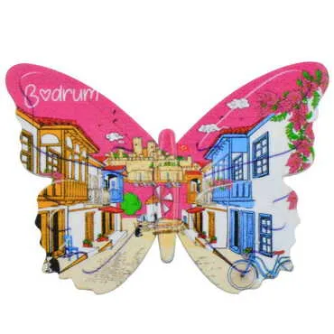 Bodrum Themed Customised UV Printed Plastic Base Butterfly Shaped Fridge Magnet 80x58 mm - 5