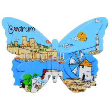 Bodrum Themed Customised UV Printed Plastic Base Butterfly Shaped Fridge Magnet 80x58 mm - 9
