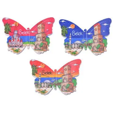 Toptan Belek Temalı Uv Baskılı Kelebek Şekilli Magnet 80x58 mm - 3