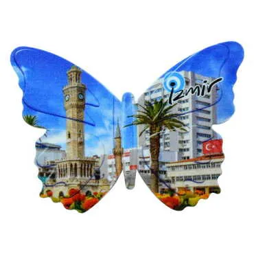 Toptan İzmir Temalı Uv Baskılı Kelebek Şekilli Magnet 80x58 mm - 7