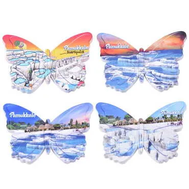 Pamukkale Themed Customised UV Printed Plastic Base Butterfly Shaped Fridge Magnet 80x58 mm - 3