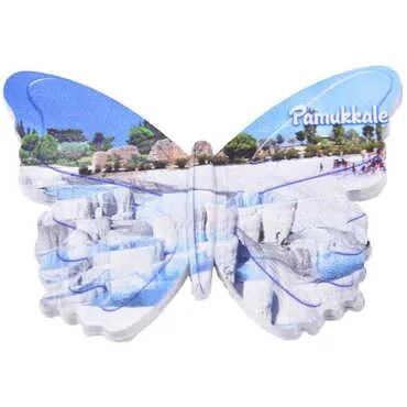 Pamukkale Themed Customised UV Printed Plastic Base Butterfly Shaped Fridge Magnet 80x58 mm - 4