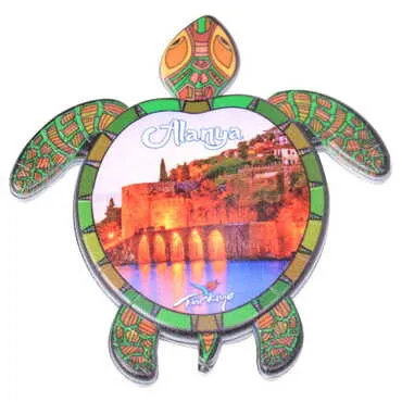 Alanya Themed Customised UV Printed Plastic Base Turtle Shaped Fridge Magnet 80x74 mm - 3