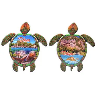 Dalyan Themed Customised UV Printed Plastic Base Turtle Shaped Fridge Magnet 80x74 mm - 2