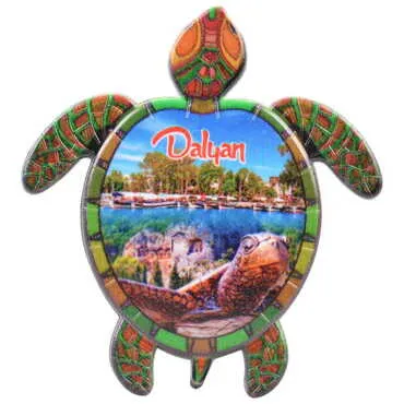 Dalyan Themed Customised UV Printed Plastic Base Turtle Shaped Fridge Magnet 80x74 mm - 3