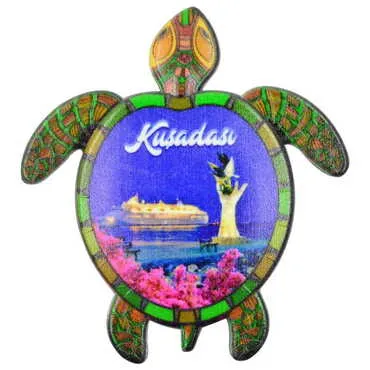 Toptan Kuşadası Temalı Uv Baskılı Kaplumbağa Şekilli Magnet 80x74 mm - 3