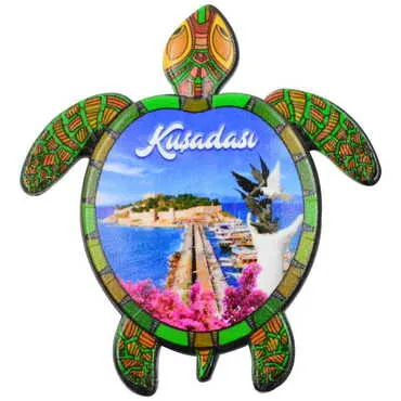 Toptan Kuşadası Temalı Uv Baskılı Kaplumbağa Şekilli Magnet 80x74 mm - 4