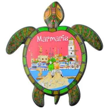 Marmaris Themed Customised UV Printed Plastic Base Turtle Shaped Fridge Magnet 80x74 mm - 4