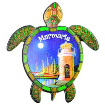 Marmaris Themed Customised UV Printed Plastic Base Turtle Shaped Fridge Magnet 80x74 mm - 5