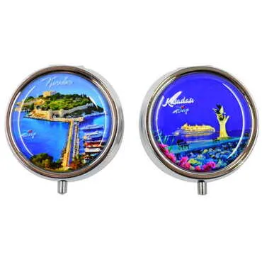 Toptan Kuşadası Temalı Myros Yuvarlak Hap Kutusu 50x15 mm - 5
