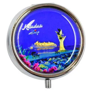 Kusadasi Themed Customised Epoxy Round Pill Box 50x15 mm