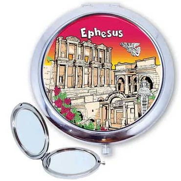 Ephesus Themed Customised Metal Epoxy Travel Make Up Compact Mirror 70x11 mm - 6