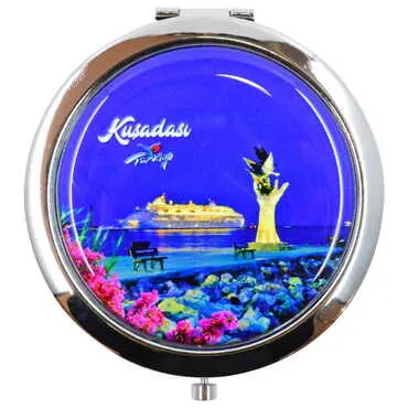 Kusadasi Themed Customised Metal Epoxy Travel Make Up Compact Mirror 70x11 mm - 6