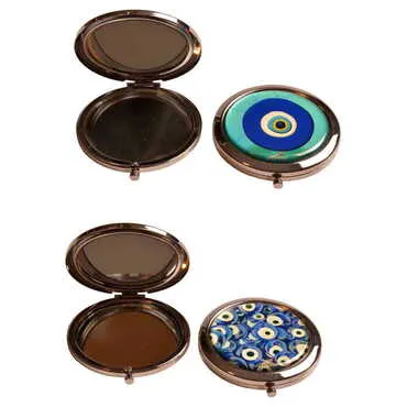 Evil Eye Themed Customised Metal Epoxy Travel Make Up Compact Mirror 70x11 mm - 2