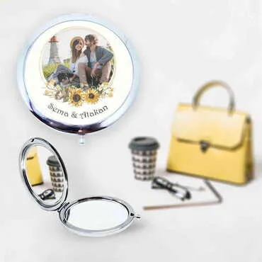 Sweetheart Themed Customised Metal Epoxy Travel Make Up Compact Mirror 70x11 mm - 2