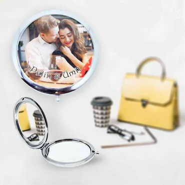 Sweetheart Themed Customised Metal Epoxy Travel Make Up Compact Mirror 70x11 mm - 3