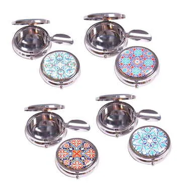 Tile Pattern Themed Customised Metal Epoxy Travel Pocket Ashtray 50x15 mm - 2