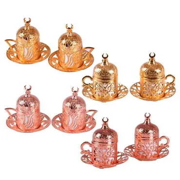 Ottoman Style Gold Metal ZamacTurkish Coffe Cup Set Of 2 pcs - 4