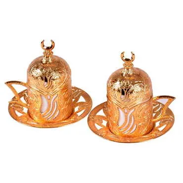 Ottoman Style Gold Metal ZamacTurkish Coffe Cup Set Of 2 pcs - 5