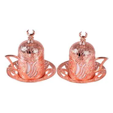 Ottoman Style Gold Metal ZamacTurkish Coffe Cup Set Of 2 pcs - 6