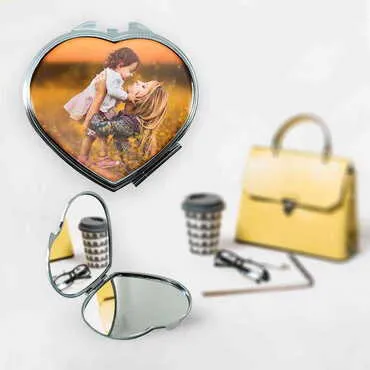 Mom Themed Customised Metal Epoxy Travel Make Up Compact Heart Shaped Mirror 70x65x8 mm - 2