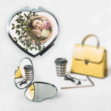 Mom Themed Customised Metal Epoxy Travel Make Up Compact Heart Shaped Mirror 70x65x8 mm - 3