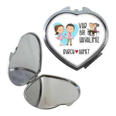 Sweetheart Themed Customised Metal Epoxy Travel Make Up Compact Heart Shaped Mirror 70x65x8 mm - 5