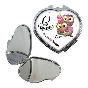 Sweetheart Themed Customised Metal Epoxy Travel Make Up Compact Heart Shaped Mirror 70x65x8 mm - 6