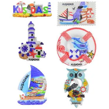 Kusadasi Themed Polyester UV Printed Stoned And Nacrous Fridge Magnet - 2