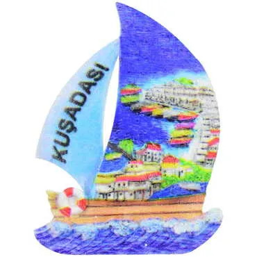 Kusadasi Themed Polyester UV Printed Stoned And Nacrous Fridge Magnet - 3