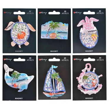Marmaris Themed Polyester Backing Carded Stoned And Nacrous Fridge Magnet - 2