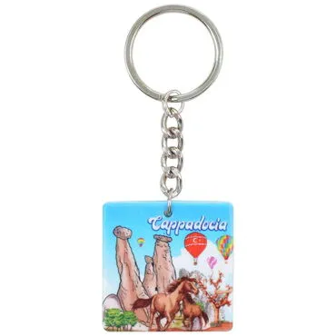 Toptan Kapadokya Temalı Uv Baskılı Kare Anahtarlık 40x108 mm