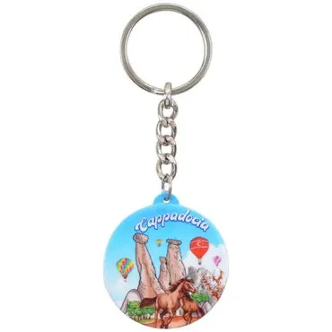 Wholesale Cappadocia Themed UV Printed Round Keychain 38x100 mm