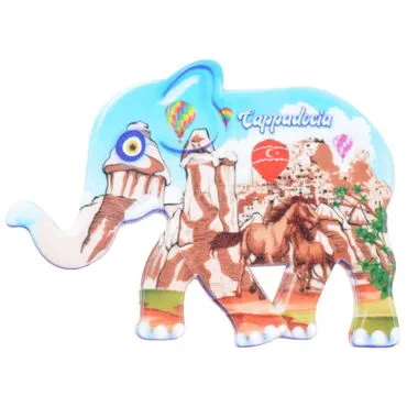 Wholesale Cappadocia Themed UV Printed Elephant Shaped Refrigerator Magnet 86x62 mm
