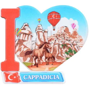 Wholesale Cappadocia Themed UV Printed Heart Shaped Refrigerator Magnet 86x62 mm