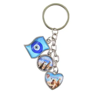 Wholesale Cappadocia Themed Myros Metal Triple Mix Keychain 40x90 mm