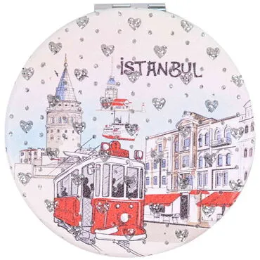 Toptan İstanbul Temalı Myros  Yuvarlak Pu Ayna 72x11 mm