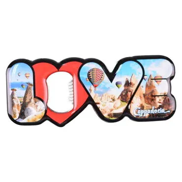 Wholesale Cappadocia Themed Myros Metal Love Bottle Opener Refrigerator Magnet 114x47 mm