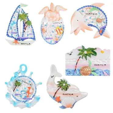 Wholesale Datça Themed Stone and Mother of Pearl Polyester Refrigerator Magnet - 3