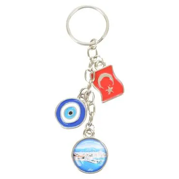 Toptan Marmaris Temalı Myros Bayrak Nazar Üçlü Anahtarlık - 4